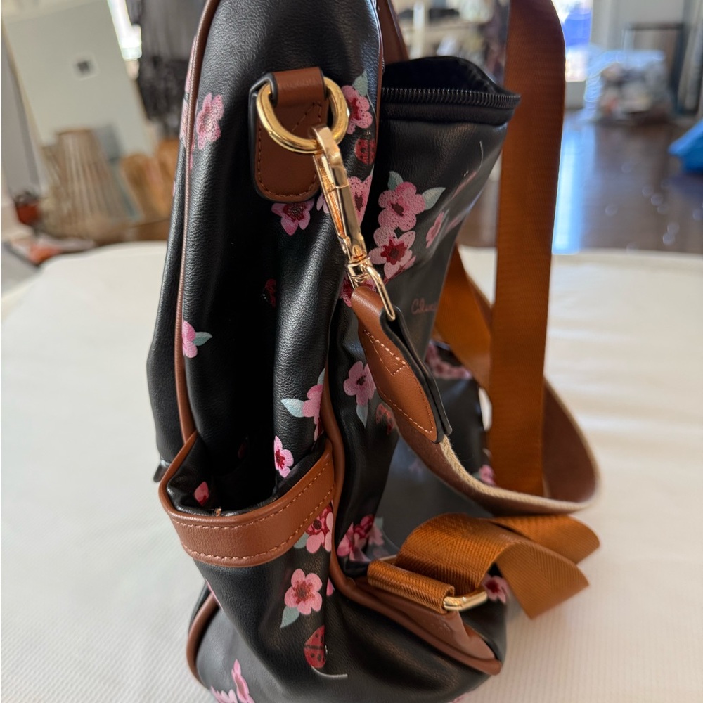Cluci Small Floral  and Ladybug Black and Brown Backpack 12x10 - Picture 3 of 16